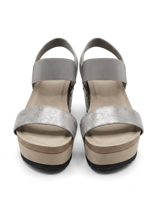 Crown Vintage Shoes - Crown Vintage Silver Metallic Platform Sandals with Neutral Base